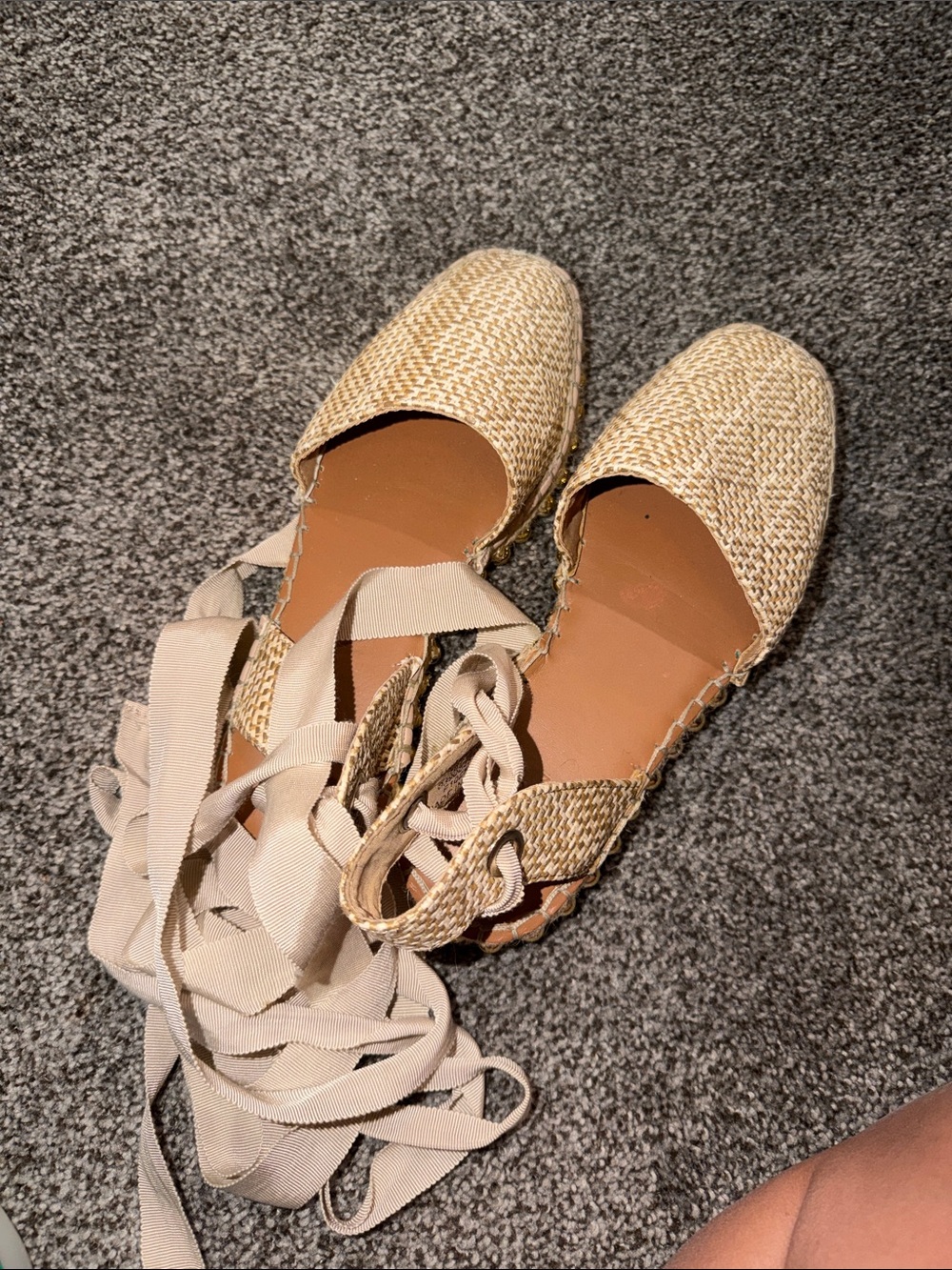 ASOS Woven Lace-Up Espadrille Flats in Beige and Natural